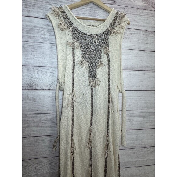 Free People Boho Dress S Ivory Cream Long Sleeve Crochet Maxi Cover Up - Picture 5 of 15